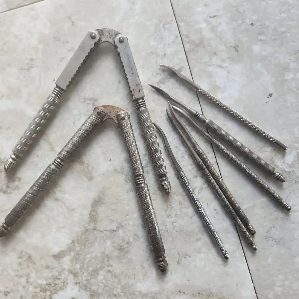 Silver metal Vintage Embossed Nutcracker & Six Picks set